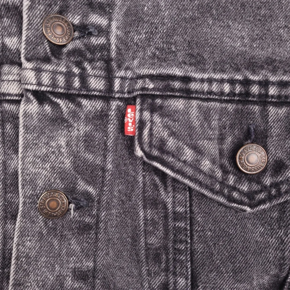 Vintage 80s Levis Denim Jacket Gray Acid Wash Mens Trucker Jean Jacket USA Small - Picture 12 of 15